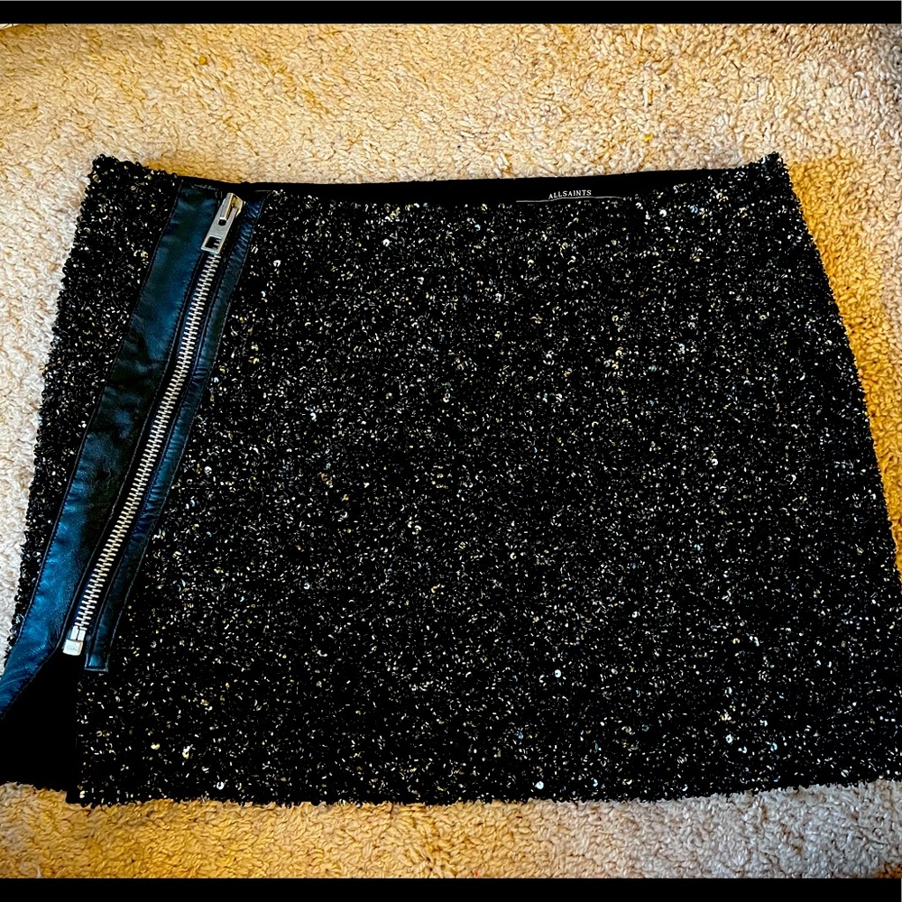 AllSaints Hand Embellished Skirt. Black/Silver. US Size 8.